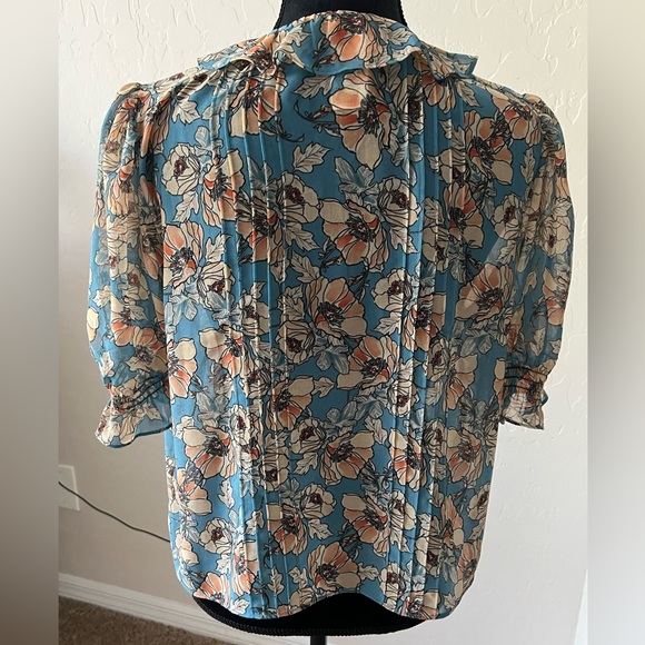 Cabi Cherish Printed Blouse - Blue and Cream - Picture 7 of 10